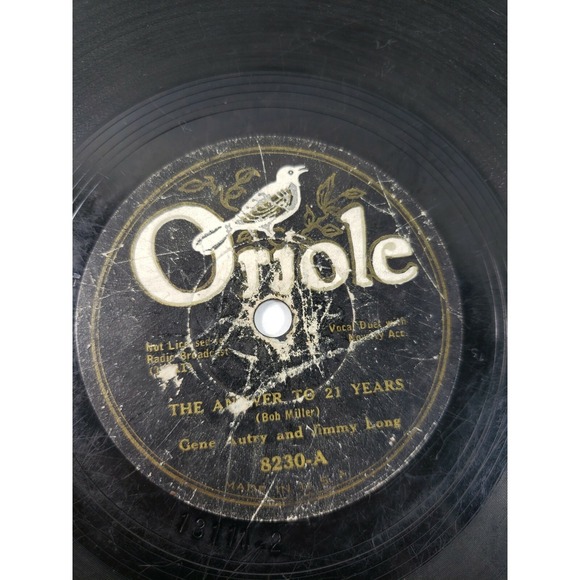 Gene Autry Jimmy Long 78 Oriole The Old Folks Back Home / Answer to 21 V/V A7